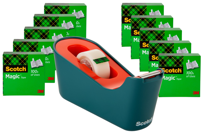 Picture of 3M 2048050 Scotch Classic Tape Dispenser with 10 Rolls of Tape&#44; Sea Green & Coral