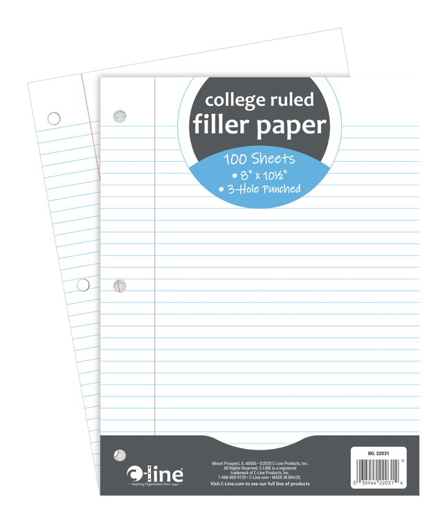 Picture of C-Line Products 2044705 8 x 10.5 in. College Ruled 3-Hole Punched Filler Paper&#44; 100 Sheets