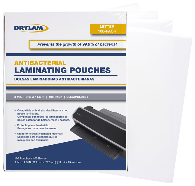 Picture of Martin Yale Industries 2040457 9 x 11.5 in. 3 mil Dry-Lam Standard Antibacterial Laminating Pouches&#44; Pack of 100