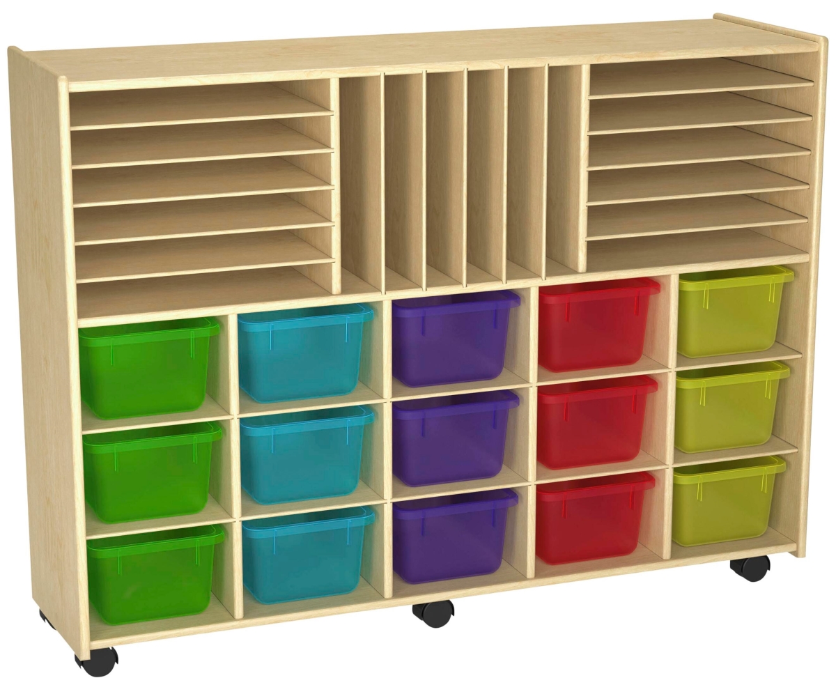 Picture of Childcraft 2128474 47.75 x 14.25 x 36 in. Mobile Store & Stack Storage Unit - Locking Casters&#44; 15 Translucent-Color Bins