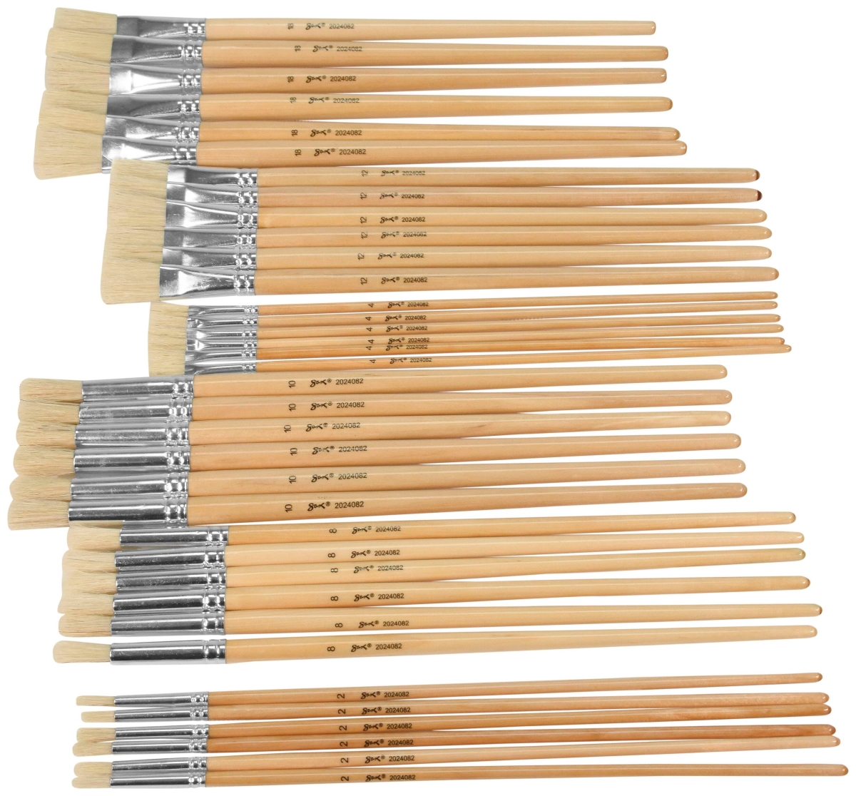 2024082 Olympia Interlocked Hog Hair Bristle Paint Brushes Long - Assorted Size - Set of 36