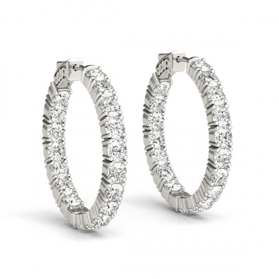 EF142-14kW-4 Elegant Color & Diamond Circle Earring, White - Size 4