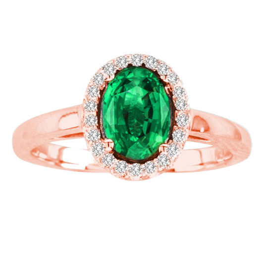 Picture of Ilano Collection R50916-14R-EM-75-Si-2 7 x 5 in. 14K Rose Gold Oval Emerald SI-2 Gemstone Ring