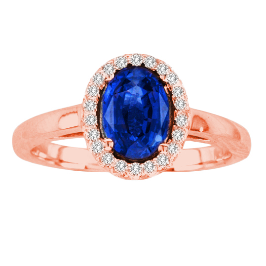 Picture of Ilano Collection R50916-14R-SAP-64-Si-2 6 x 4 in. 14K Rose Gold Oval Sapphire SI-2 Gemstone Ring