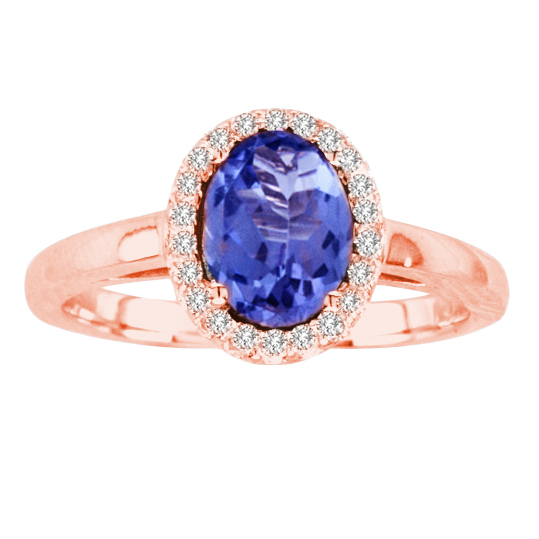 7 x 5 in. 14K Rose Gold Oval Tanzanite SI-2 Gemstone Ring