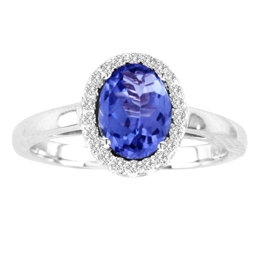 7 x 5 in. 14K White Gold Oval Tanzanite VS2 Gemstone Ring