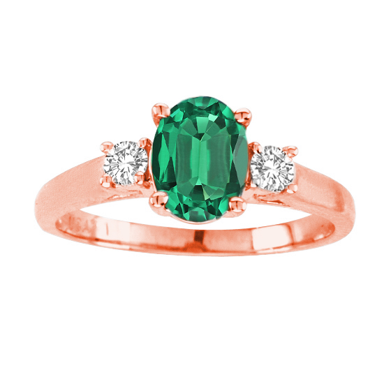Picture of Ilano Collection R3676-14R-EM64-i-1 6 x 4 in. 14K Rose Gold Oval Emerald I-1 Gemstone Anniversary Ring
