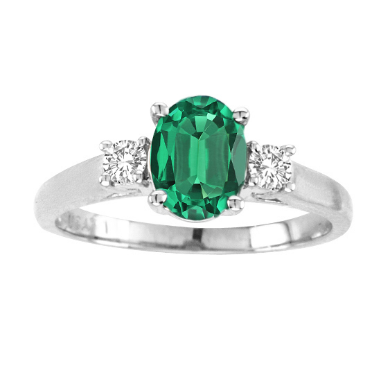 Picture of Ilano Collection R3676-14W-EM64-si-2 6 x 4 in. 14K White Gold Oval Emerald SI-2 Gemstone Anniversary Ring