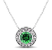 14K White with Round Pendants, Natural Emerald - 0.37ct
