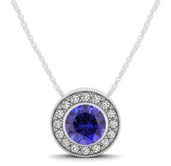 14K White with Round Pendants, Natural Sapphire - 0.37ct