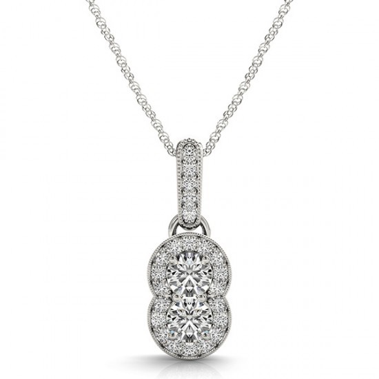 P457-1-2-14KW-Si-2 14K White Gold Two Stone Diamond Pendants - 0.5ct