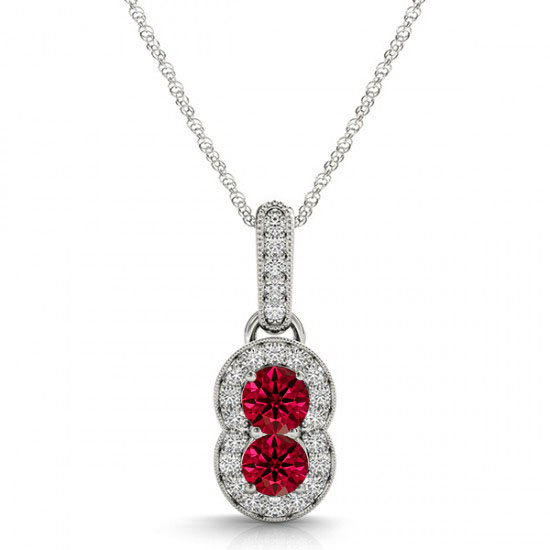 P457-3-8-14kR-Si-2 14K Two Stone Ruby & Diamond Pendants - 0.37ct