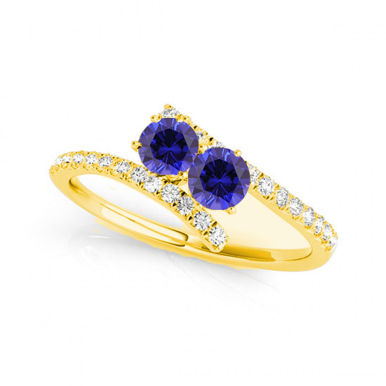 R781-S-D-.75-14Y-i-1 0.75 14K Yellow Gold Sapphire Two Stone Rings, i-1 Round