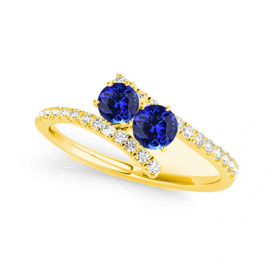 R781-TZ-D-.50-14Y-i-1 0.50 14K Yellow Gold Tanzanite Two Stone Rings, i-1 Round