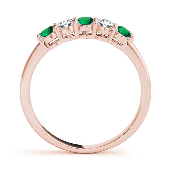 Green & White 5 Stones Wedding Band - 14k Rose Gold
