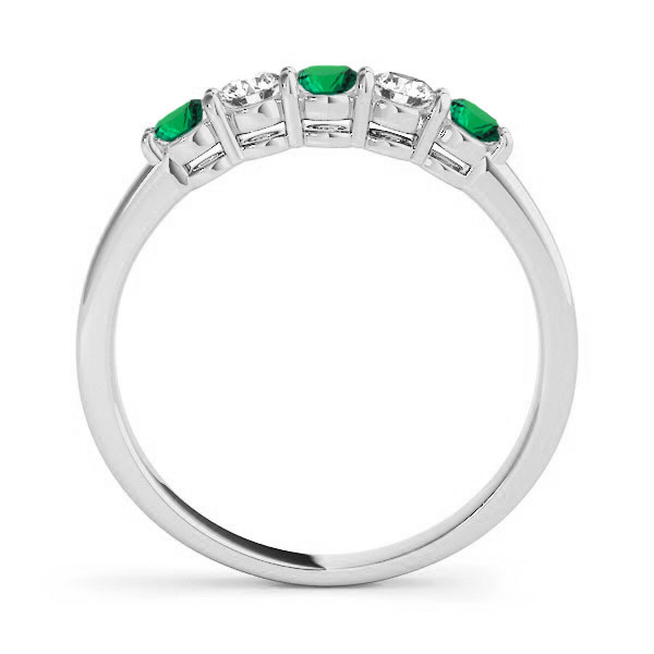 Green & White 5 Stones Wedding Band - 14k White Gold