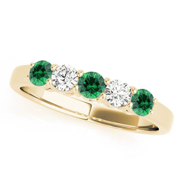 50633E-Y Green & White 5 Stones Wedding Band - 14k Yellow Gold