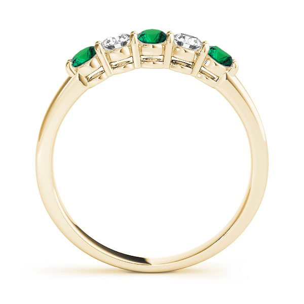 Green & White 5 Stones Wedding Band - 14k Yellow Gold