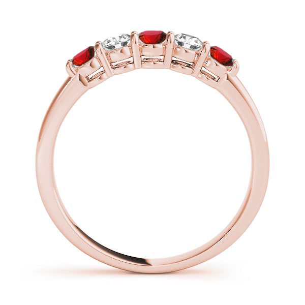 Red & White 5 Stones Wedding Band - 14k Rose Gold