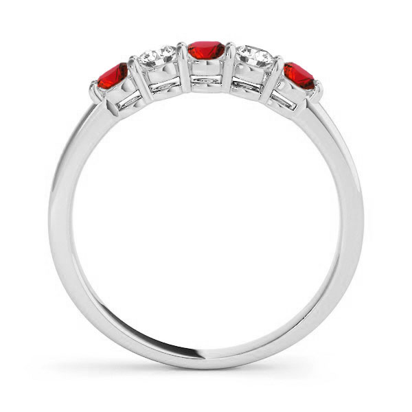 Red & White 5 Stones Wedding Band - 14k White Gold