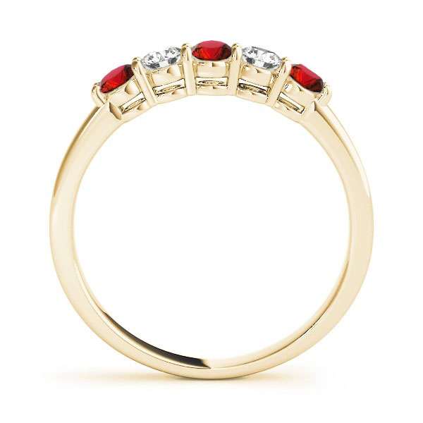 Red & White 5 Stones Wedding Band - 14k Yellow Gold