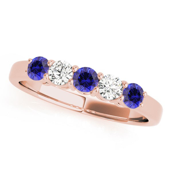 50633S-R Purple & White 5 Stones Wedding Band - 14k Rose Gold