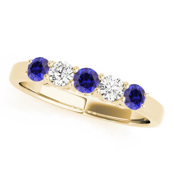 50633S-Y Purple & White 5 Stones Wedding Band - 14k Yellow Gold