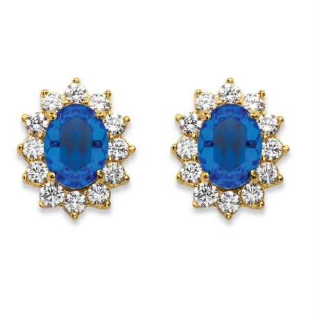 Picture of PalmBeach Jewelry 58252 1.14 TCW Sapphire Blue Crystal & Cubic Zirconia Halo Stud Earrings Made with Swarovski Elements 14k Gold-Plated