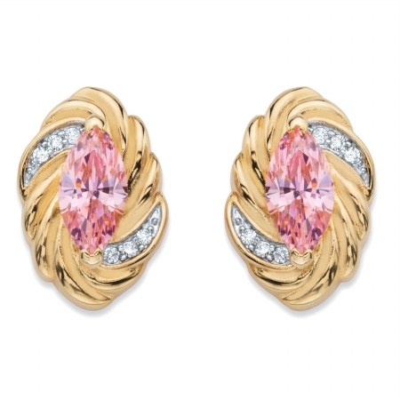 58821 2.10 TCW Marquise-Cut Pink Cubic Zirconia Ribbon Stud Earrings 14k Yellow Gold-Plated