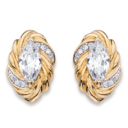 58823 2.10 TCW Marquise-Cut White Cubic Zirconia Ribbon Stud Earrings 14k Yellow Gold-Plated