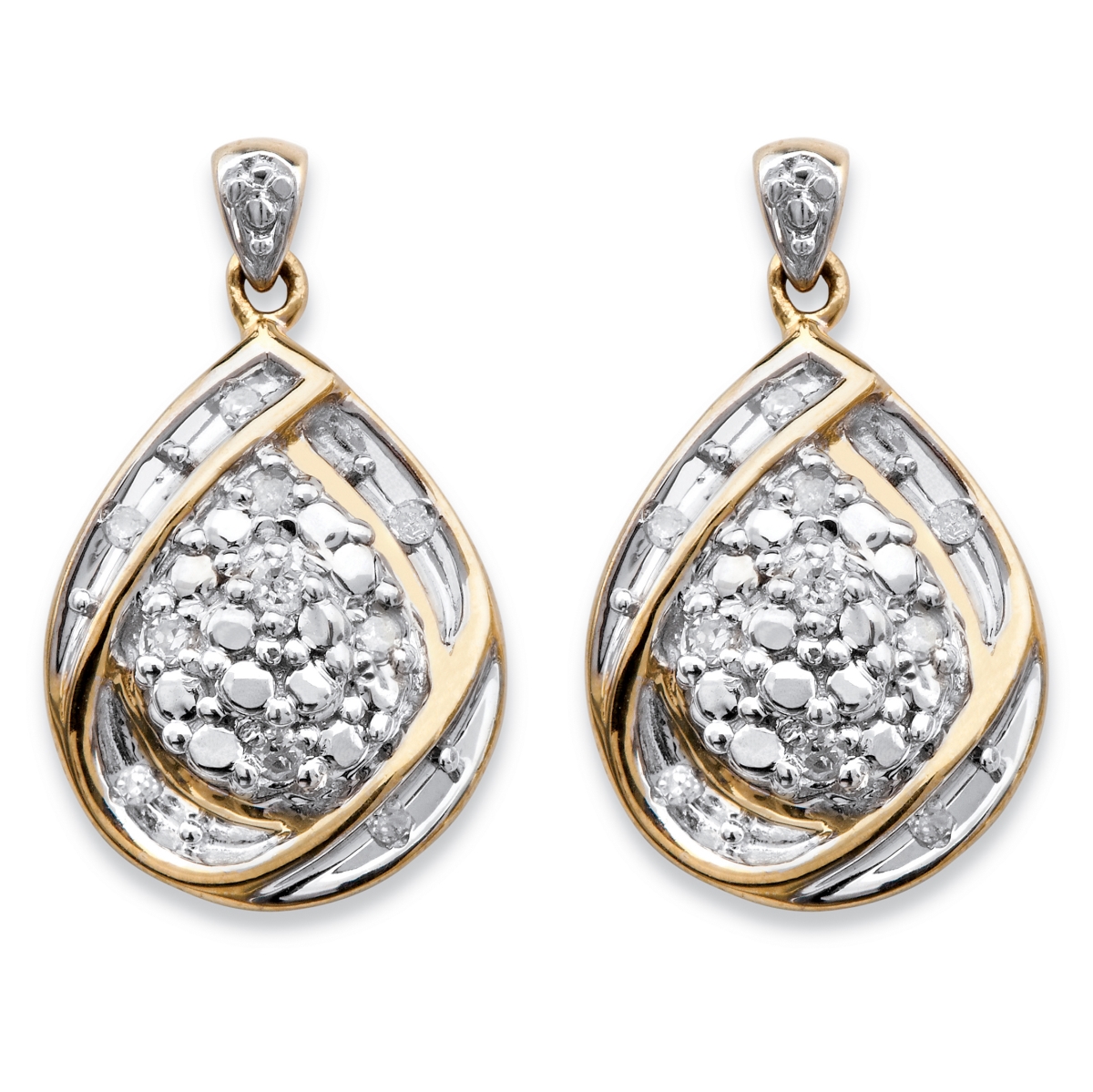 57242 18k-0.14 TCW Diamond Ribbon Loop Drop Yellow Gold over Sterling Silver Earrings