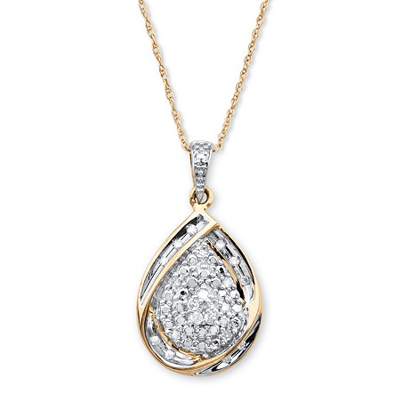 Palm Beach Jewelry 57241 18 in. 1 by 7 TCW Diamond Cluster Ribbon Loop Pendant Necklace in 18K Gold Over Sterling Silver