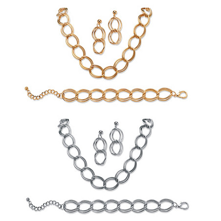 Palm Beach Jewelry 50973 Double Curb-Link Six Piece Set in Yellow Gold Tone & Silvertone