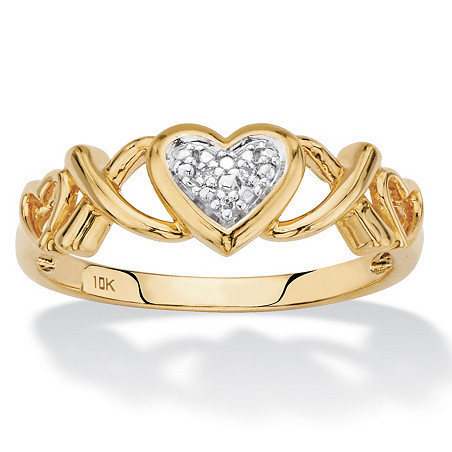 Palm Beach Jewelry 596046 Diamond Accent Hearts & Kisses Ring in Solid 10K Yellow Gold, Size 6