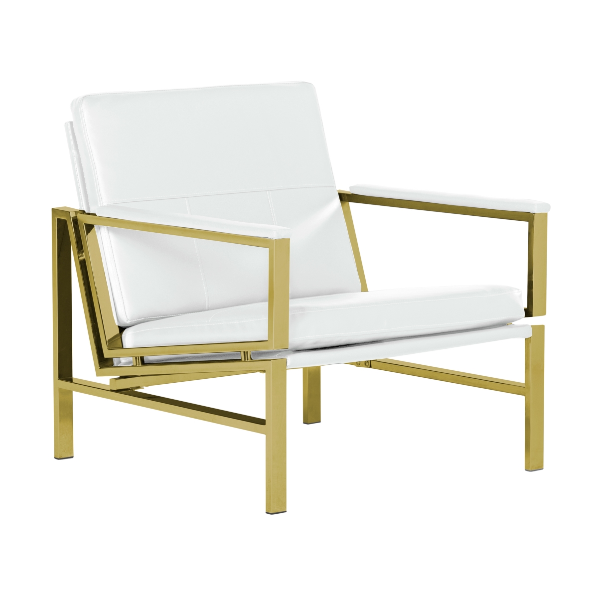 Picture of Studio Designs Home 72052 Atlas Modern Accent Chair with Padded Armrests Accent Armchair for Home or Office - Bonded Leather Fabric and Gold Chrome Legs&#44; White