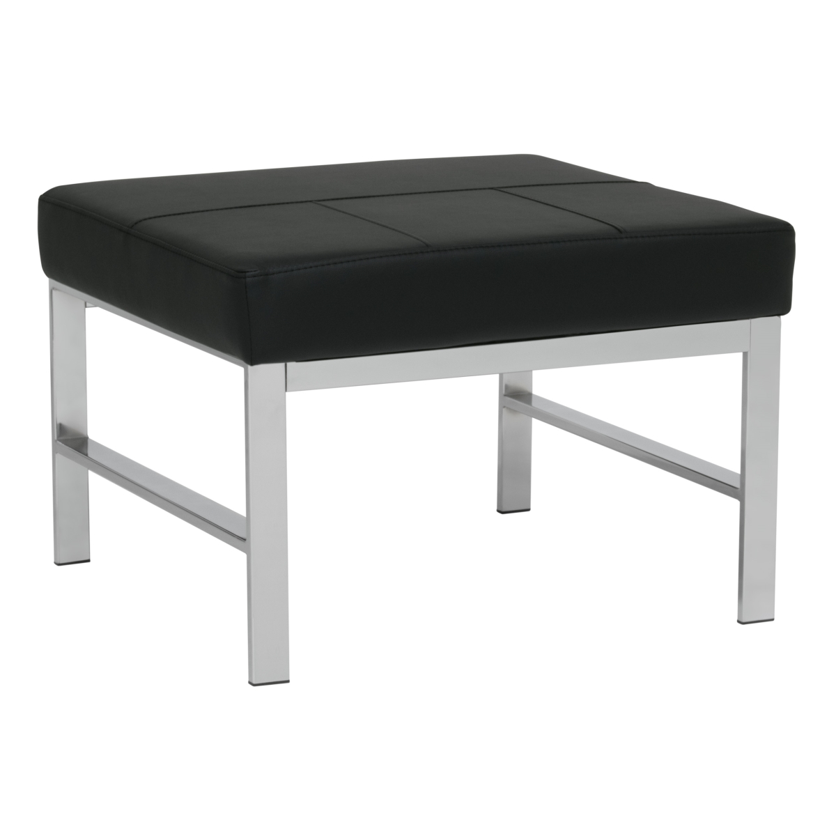 Picture of Studio Designs Home 72154 Atlas Mid Century Modern Square Ottoman Blended Leather&#44; Chrome / Black