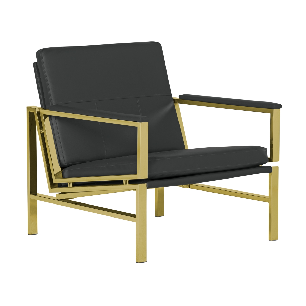 Picture of Studio Designs Home 72053 Atlas Modern Accent Chair with Padded Armrests Accent Armchair for Home or Office - Bonded Leather Fabric and Gold Chrome Legs&#44; Black