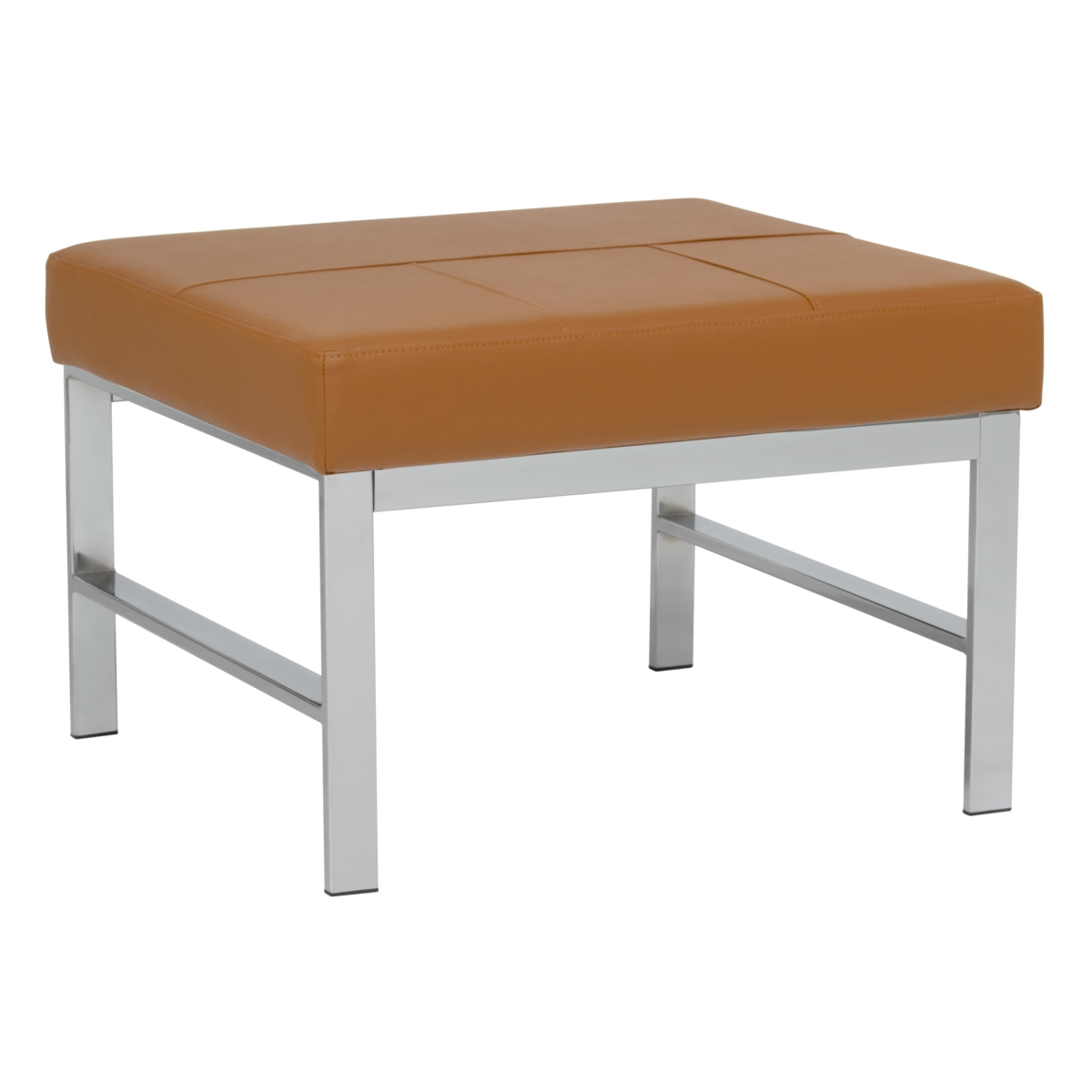 Picture of Studio Designs Home 72153 Atlas Mid Century Modern Square Ottoman Blended Leather&#44; Chrome / Caramel