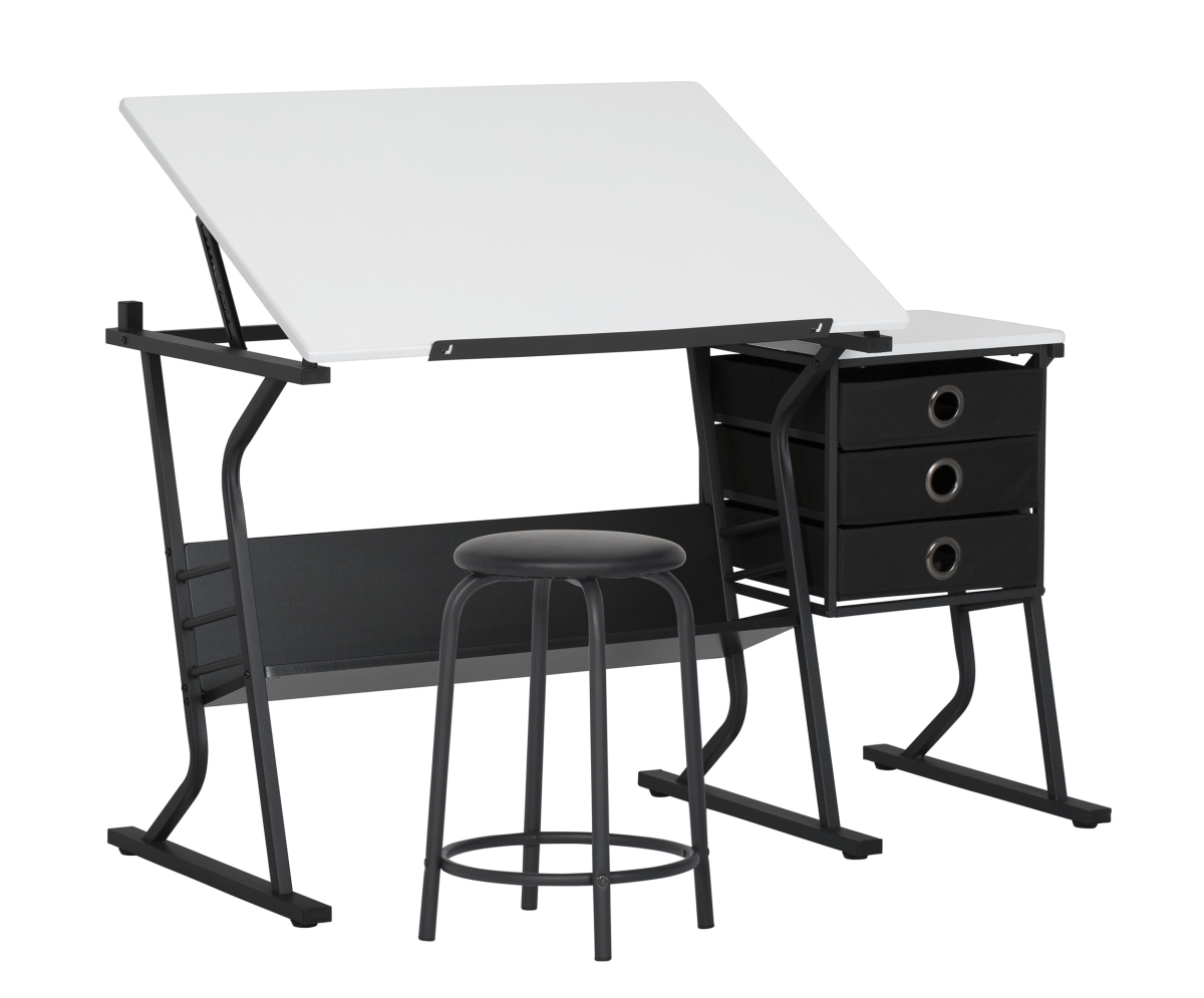 13392 2 Pc Eclipse Ultra Center, Craft & Drafting Table with Stool and Storage Drawers  35.5' Wide Angle Adjustable Desk