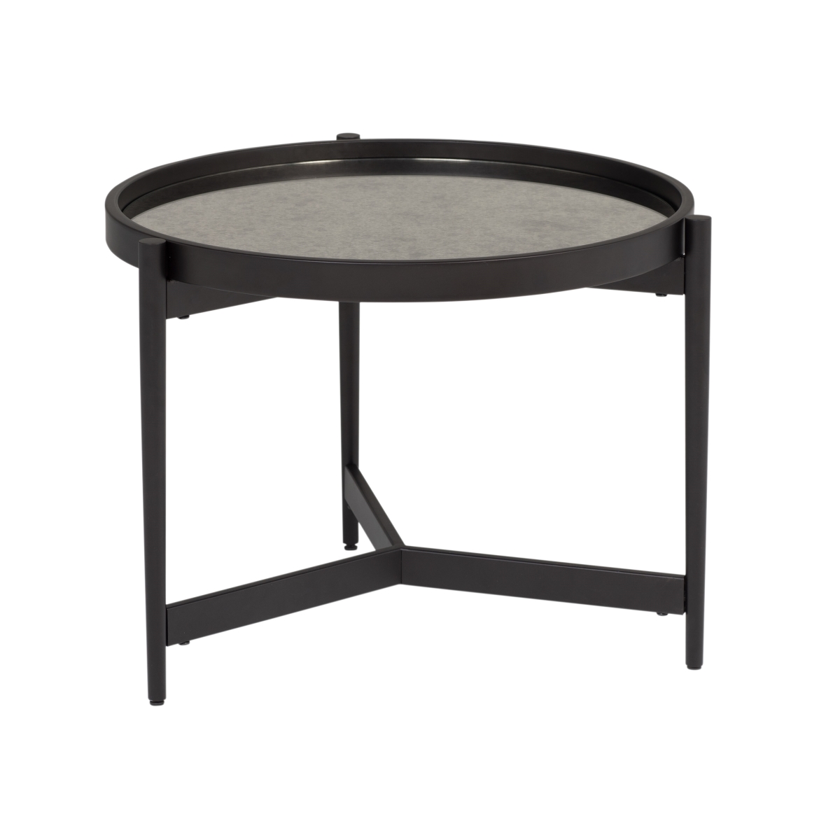 Estrade Modern Round Side Table - Black/Antiqued Mirror - 22in. - Adjustable Levelers