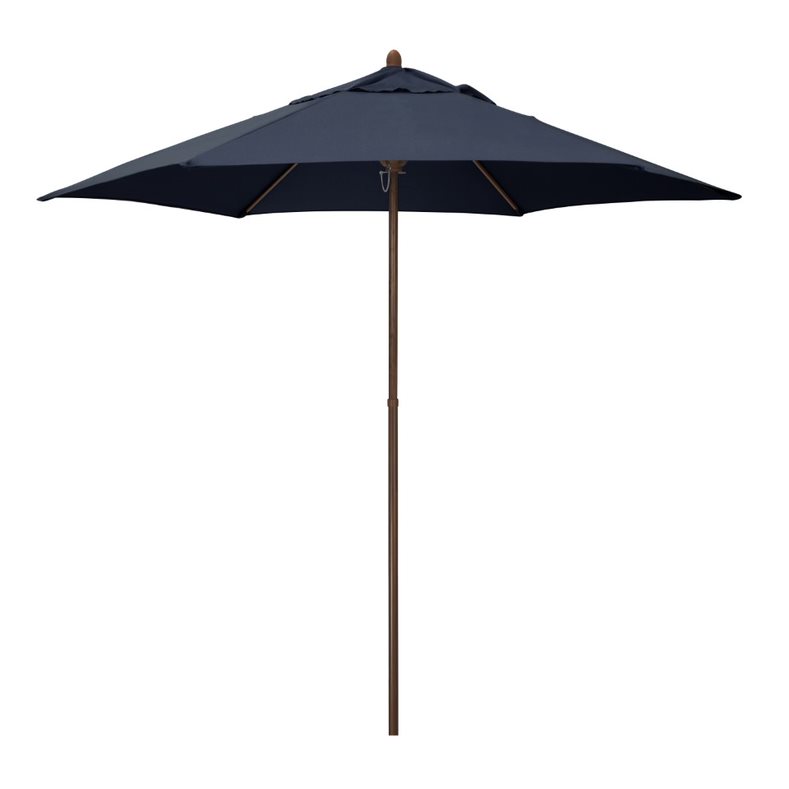 Picture of Astella 194061635636 9 ft. Wood-Grained Steel Market Patio Umbrella with Push Lift in Navy Blue Polyester