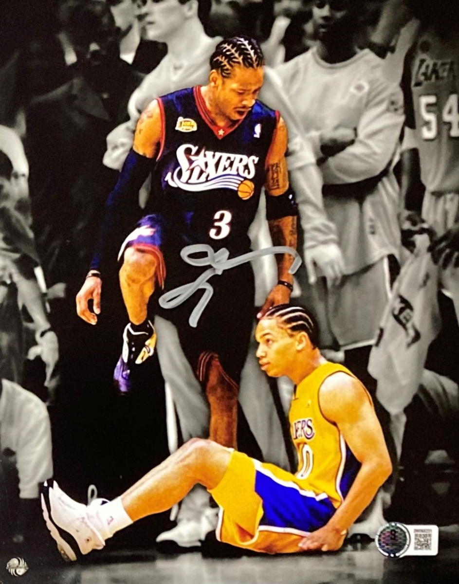 57460 Allen Iverson Signed 8 x 10 in. Philadelphia 76ers Step Over Lue Photo 2 BAS ITP