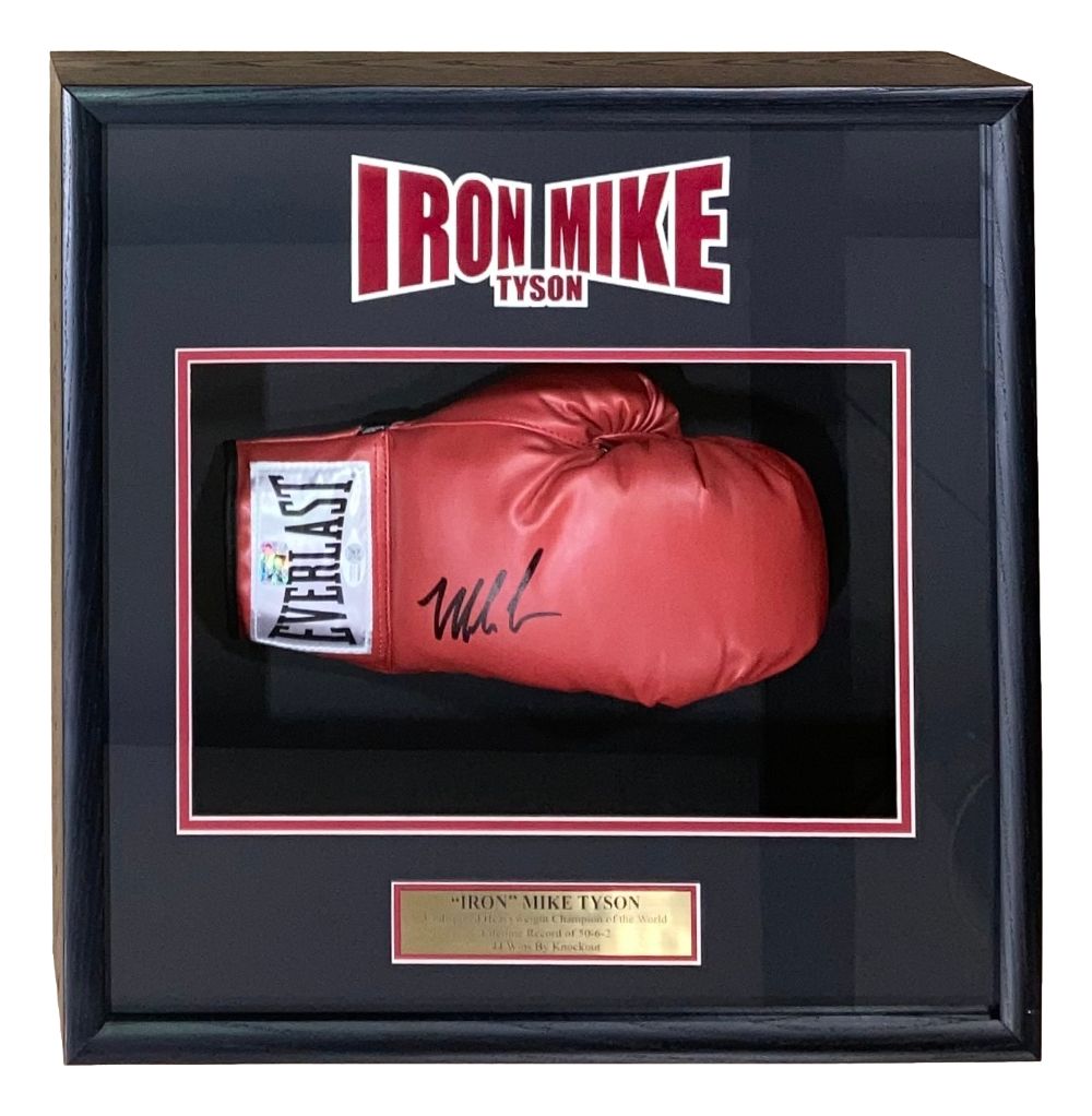 57470 Mike Tyson Signed Red Right Hand Everlast Boxing Glove Shadowbox JSA QR Hologram