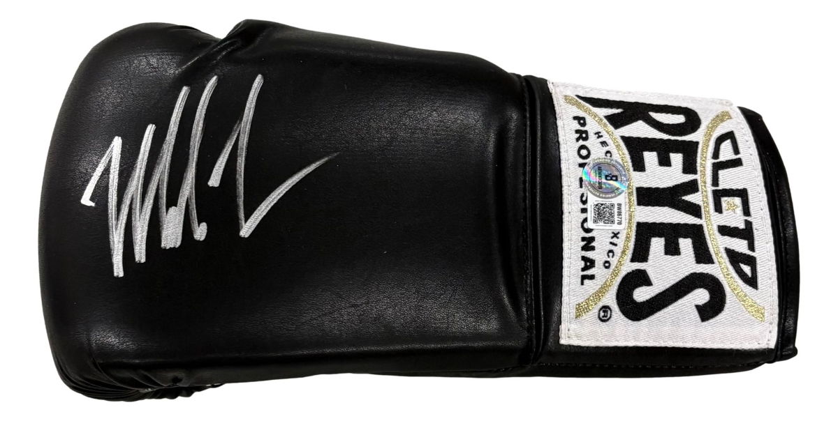 60870 Mike Tyson Signed Left Hand Black Cleto Reyes Boxing Glove BAS