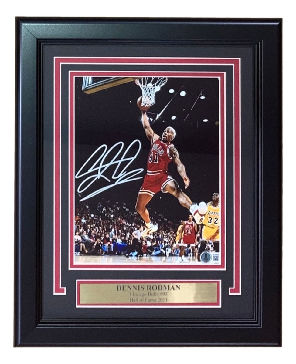 57758 Dennis Rodman Signed Framed 8 x 10 in. Chicago Bulls Photo BAS
