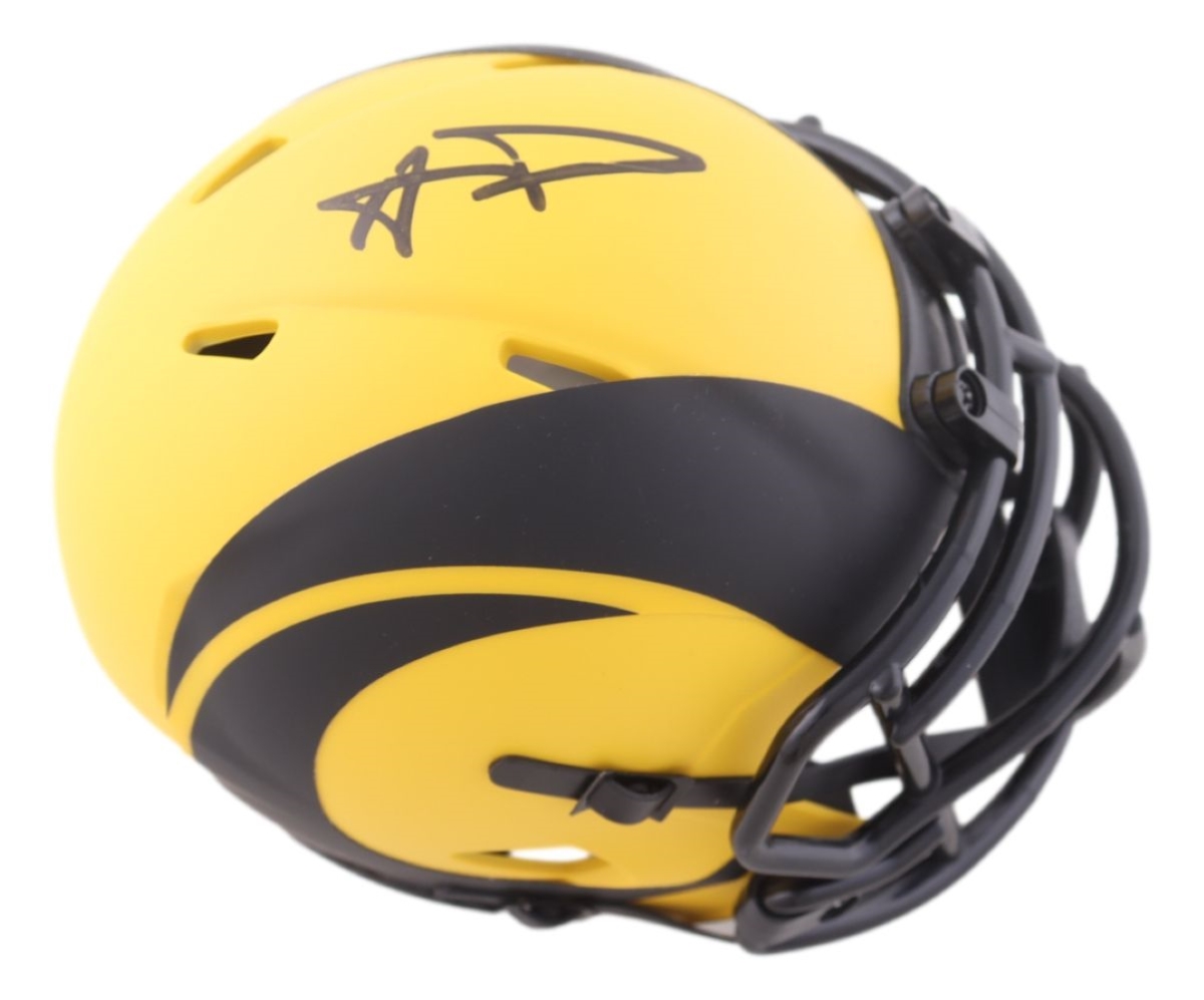 61128 Aaron Donald Signed Los Angeles Rams Rave Mini Speed Helmet BAS