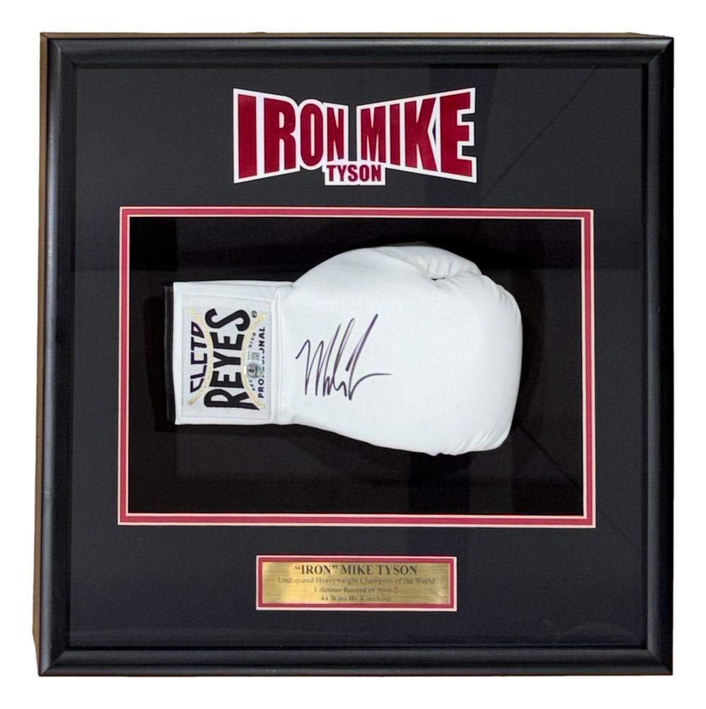 61159 Mike Tyson Signed White Right Hand Cleto Reyes Boxing Glove Shadowbox BAS