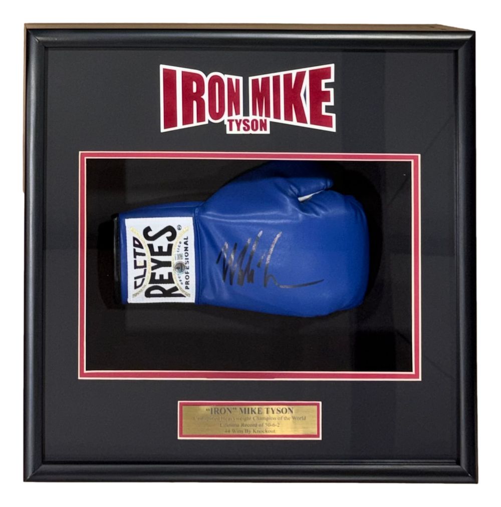 61163 Mike Tyson Signed Blue Right Hand Cleto Reyes Boxing Glove Shadowbox BAS