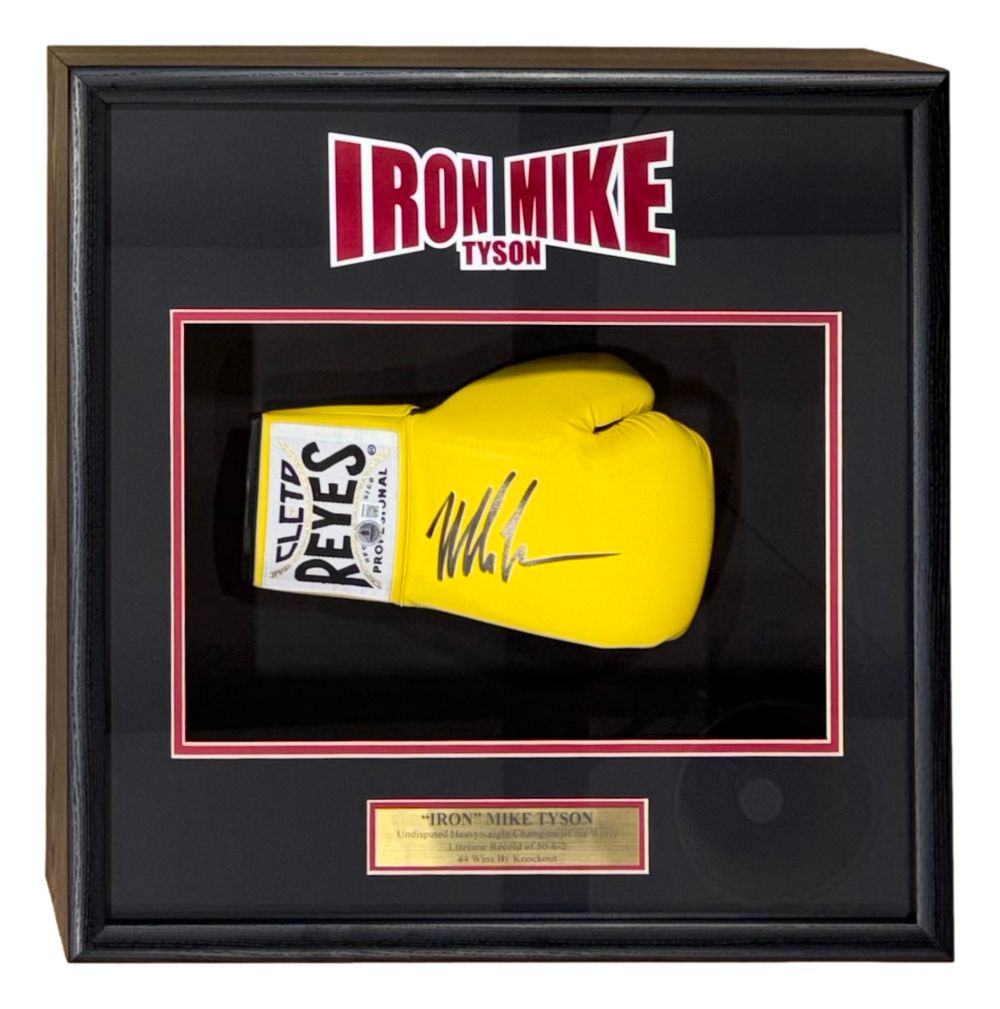 61164 Mike Tyson Signed Yellow Right Hand Cleto Reyes Boxing Glove Shadowbox BAS