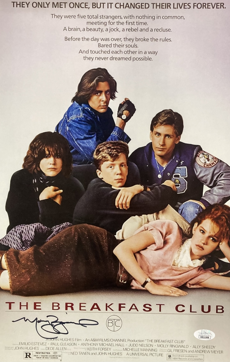52456 Molly Ringwald Signed 11 x 17 in. The Breakfast Club Movie Poster Photo JSA ITP